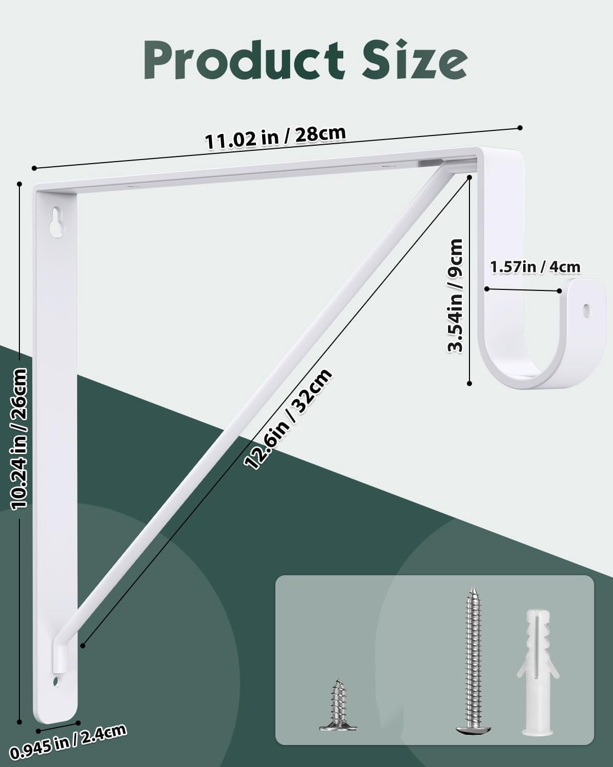4 Pack Closet Rod Bracket, Heavy Duty Closet Rod Support with Rod Holder, Wall Mounted Closet Shelf Brackets with Triangle Stabilizing Design for Closet, Bathroom and Kitchen, White