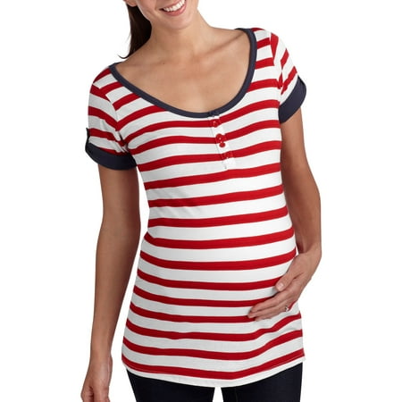 Planet Motherhood Maternity Striped Henley with Side Ruching