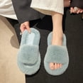 thumbnail image 2 of Taqqpue Women's Fuzzy Open Toe Slippers Solid Color Comfy Soft Memory Foam Indoor House Shoes Winter Warm Indoor Cotton Slippers, 2 of 4