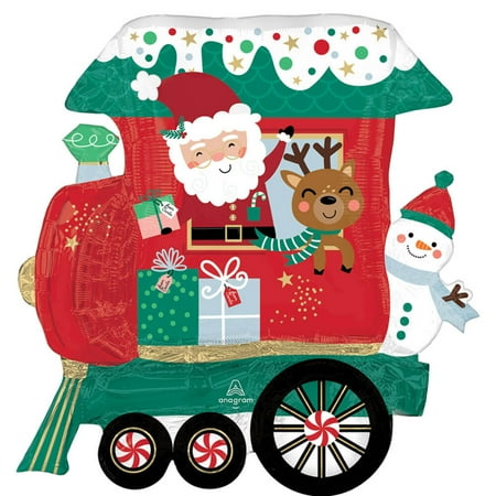 37 inch Anagram North Pole Express Train Foil Mylar Balloon - Party Supplies Decorations
