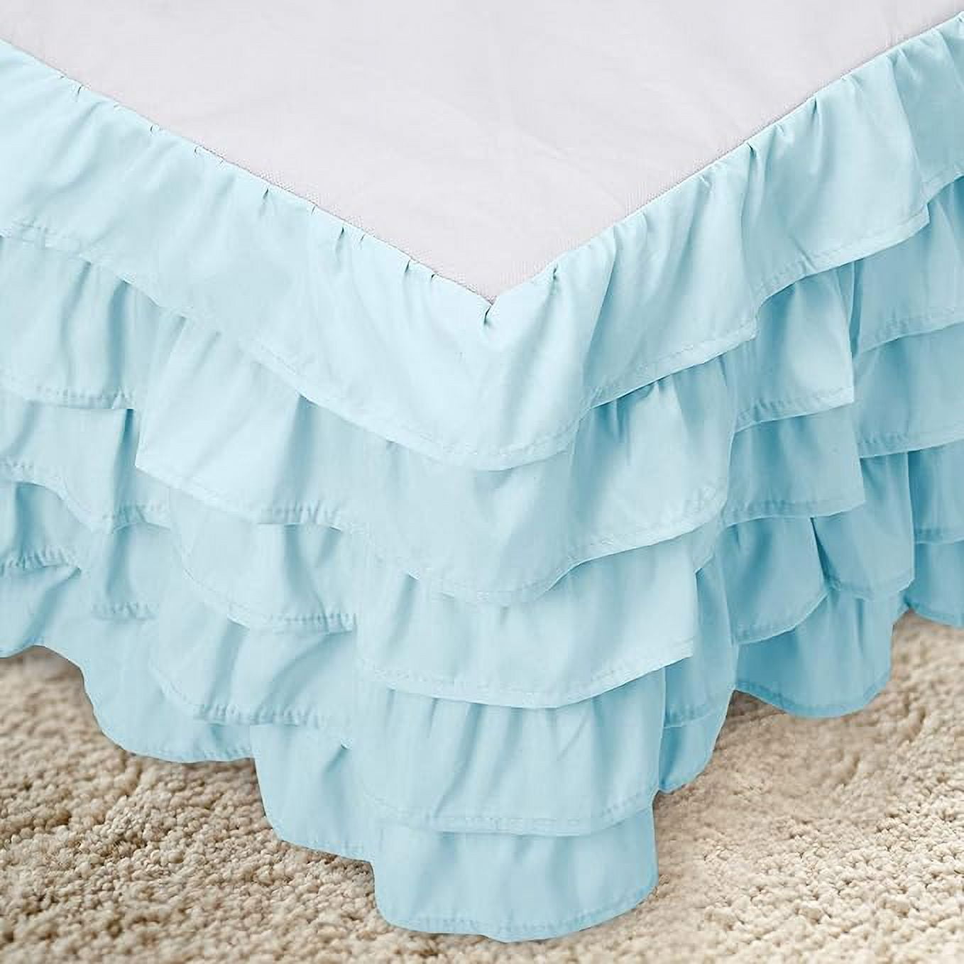 Mocassi Multi-Ruffle Bed Skirt, Wrinkle and Stain Resistant, 1500 Thread Count, 15 inch Drop, Twin, Baby Blue