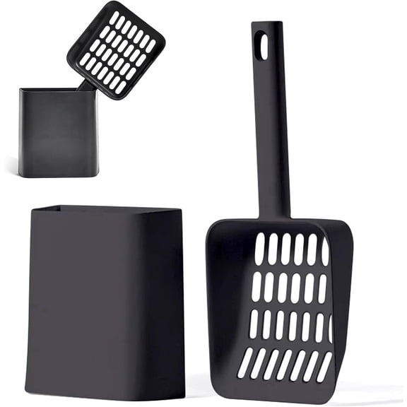 2-in-1 Cat Litter Scooper with Stand, Heavy Duty Metal Scoop & Holder Set, Non-Stick Durable Cat Accessories for Easy Litter Box Cleaning