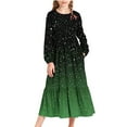 thumbnail image 3 of Loopsun Girls Long Sleeve Dress, Girls Solid Print Long Sleeve Crew Neck Midi Dress with Side Pockets Green, 14-15 Years, 3 of 5