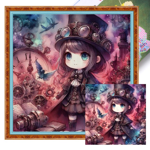 Kit Punto Cruz para Niña Bordado Con Hilo Algodón Ecológico 11CT Arte 50x50cm