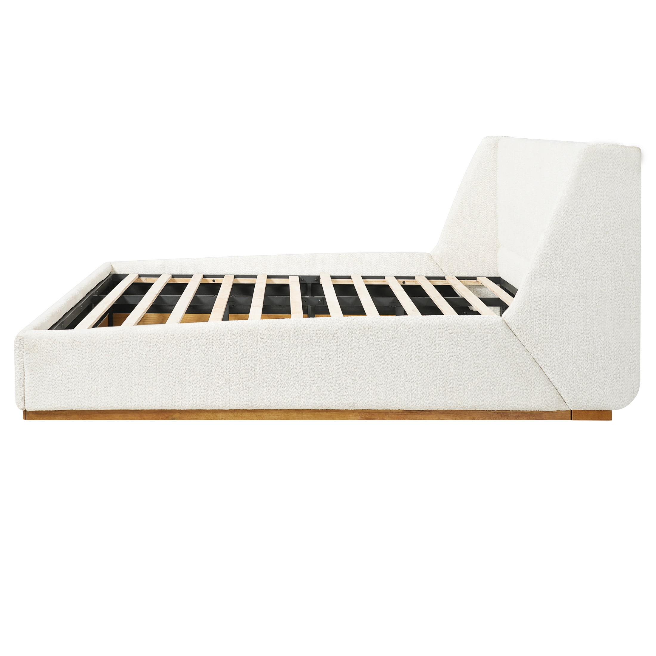 Christopher Knight Home Queen Upholstered Wingback Bed Frame, Rubberwood Base, White
