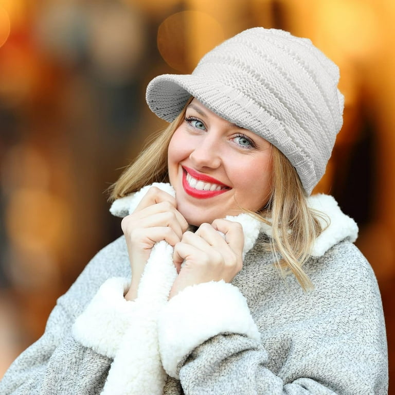 Women Winter Knit Hat Winter Brim Beanie Hats for Women Slouchy