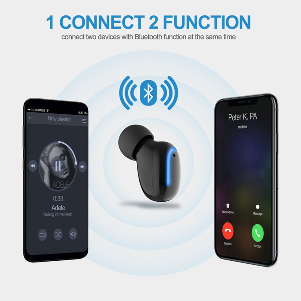 Single Wireless Earphone, Single Mini Invisible Bluetooth Headset Hands-Free with USB Charger Car Headphone Bluetooth Earbud for iPhone, Android - image 5 of 7