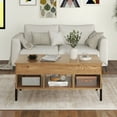 thumbnail image 3 of Topbuy Lift Top Coffee Table with Metal Legs Rising Center Table with Hidden Compartment & 3 Open Cubbies Multifunctional Dining Working Table, 3 of 10