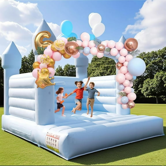 Esheno Kids Bounce House 13.78 ft Blue PVC Jump Castle Commercial Grade with 750W Blower and 2 Balls for Indoor Outdoor Use