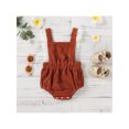 thumbnail image 2 of Xingqing Infant Baby Girls Rompers Ruffles Lace Sleeveless Solid Color Corduroy Backless Jumpsuits Wine Red 12-18 Months, 2 of 9