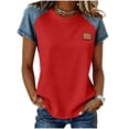 thumbnail image 3 of Sentmoon Chemises en Jean pour Femmes T-Shirts Femmes Manches Courtes Col Rond Patchwork Coupe Régulière avec Imprimé Extensible Vêtements d'Été pour Femmes Mode Urbaine pour Voyage et Vacances P-2TG, 3 of 6
