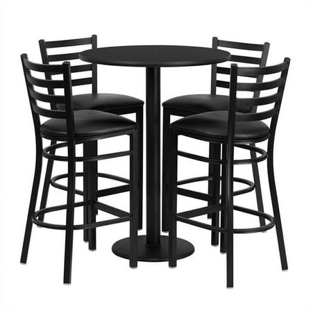 Bowery Hill 5 Piece Round Laminate Table Set in Black