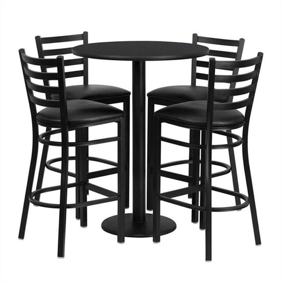 Bowery Hill 5 Piece Round Laminate Table Set in Black
