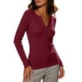 thumbnail image 3 of Womens Slim Knitted Tops Long Sleeve Button Up V Neck Sweaters for Women Ribbed Tight Pullover Fall Winter Top, 3 of 8