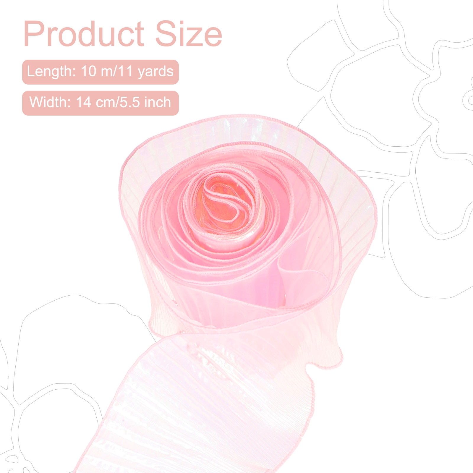 5.5" x 11 Yards Ruffle Pleated Organza Trim Iridescent Pleated Lace Trim Ribbon for DIY Craft Dress Clothing Wedding Gift Home Decoration, Light Pink