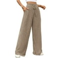 thumbnail image 3 of Pantalones de Pijama Holgados de Punto Suave con Bolsillos y Pernera Acanalada para Mujer con Cordón Ajustable. Marrón M, 3 of 10