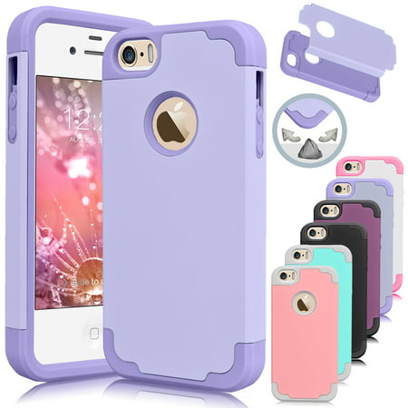 iPhone SE Case, iPhone 5S Case, Njjex [Lavender] Shock Absorbing Hard Slim Thin Cute Cover [Scratch Proof] Plastic Shell+TPU Rubber Inner For iPhone
