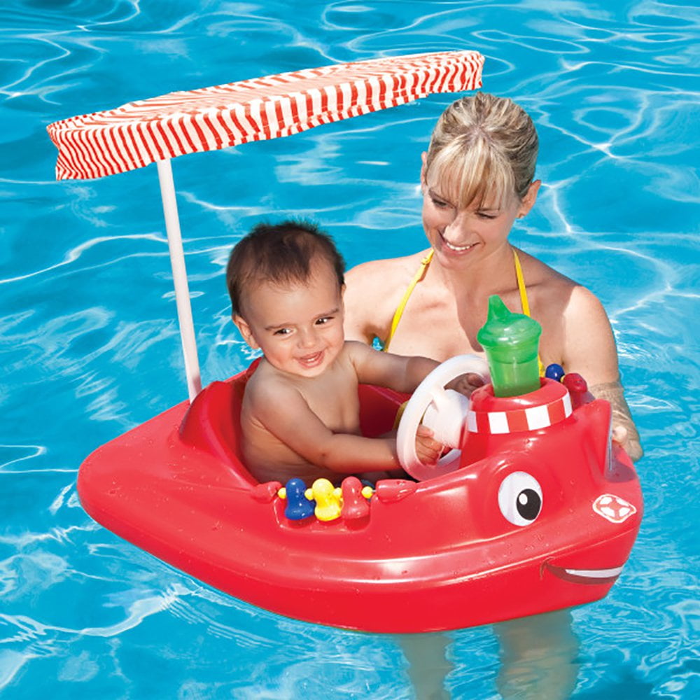 SwimWays Baby Tug Boat Plastic Float with Removeable Sun Canopy - Walmart.com - Walmart.com