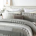 thumbnail image 3 of DUOHONG King Quilt Set 100% Cotton Farmhouse Lightweight Bedding Set, Grey/Cream, 106"W x 98"L, 3 of 8