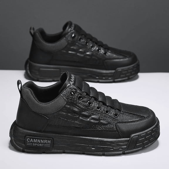 Men'S Slip-On Sneakers with Thick Cushioned Sole - Low-Top Round Toe Casual Shoes, Breathable Fabric Lining & Arch Support, All-Season Versatile Black Sneakers for Men & Women, Durable Rubber Outsole