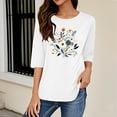 thumbnail image 5 of Charella Women's Floral Printed Tops Flower Graphic Tee Casual Crew Neck 3/4 Sleeve Shirts Loose Fit Clothes (3XL, White 1), 5 of 6