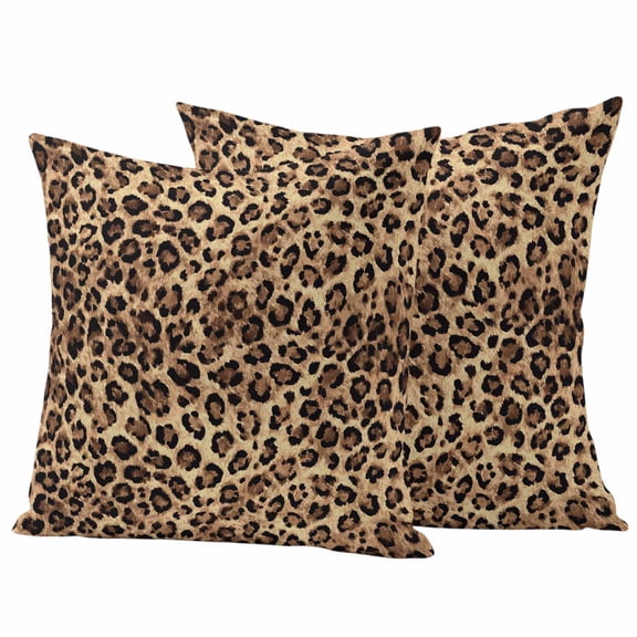 Leopard Printed Outdoor Waterproof Pillow Covers, Modern Animals Textured Brown Decorative Square Throw Pillowcase Sofa Cushion Sham for Patio/Couch/Chair, 20"x20" 2 Pack