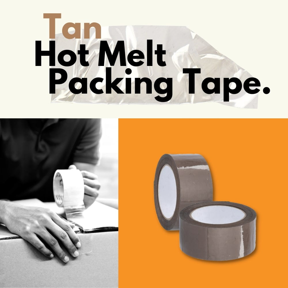 SSBM 1.88" x 110 Yards (330 Feet) Tan Hot Melt Packing Tape, Shipping Boxes, 1.6 Mil Thick, Pack of 36 Rolls