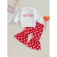 thumbnail image 2 of Bslissey Valentine's Day Toddler Girls 2Pcs Outfits Long Sleeve Letter Print Sweatshirt + Heart Print Flare Pants 6M 12M 18M 24M 3T Infant Girl Casual Daily Clothes, 2 of 9