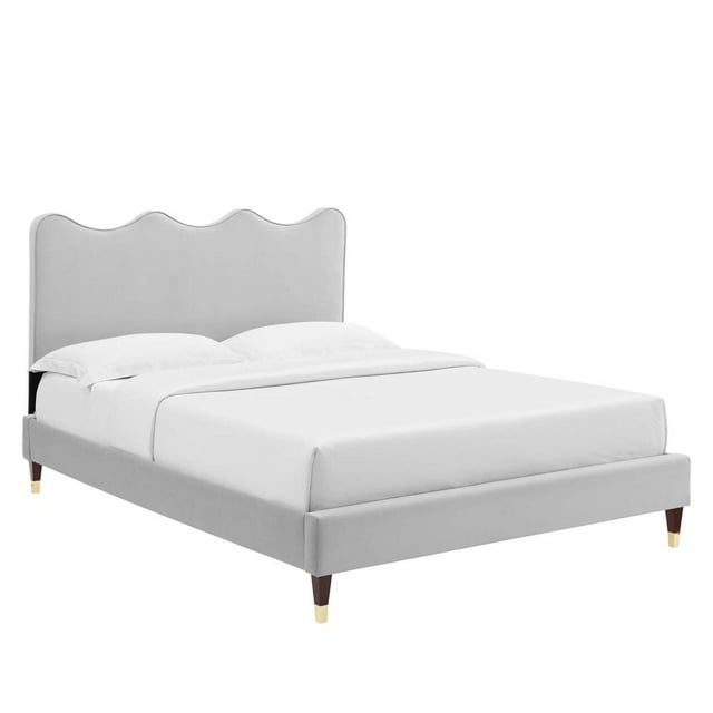 Modway Current Modern Style Performance Velvet Full Platform Bed in Light Gray