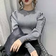 thumbnail image 4 of Fashion O-neck Elastic Female Pullover Sweater Lantern Sleeve Buttons Women Jumpers Knit Tops Winter Clothes Women Pull Femme, 4 of 6