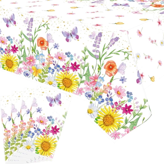 4-pack wildflower party tablecloth - spring floral tablecloth decoration floral tablecloth suitable for wildflower theme party baby baptism supplies birthday party decoration (5186 inches)
