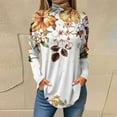 thumbnail image 2 of TQWQT Turtle Necks Tops for Women Long Sleeve Floral Curved Hem Graphic Tee Plus Size Turtleneck Loose Fit T-Shirt Fall Tunic Top White XL, 2 of 5