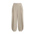 thumbnail image 5 of Women Solid Double Crinkle Elastic High Waist Jogger Pants, Side Pockets Loose Daily Casual Long Trousers Beige M(M), 5 of 9