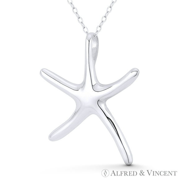 Starfish Ocean Sealife Charm 29x20mm (1.1x0.8in) Pendant & Chain Necklace in .925 Sterling Silver