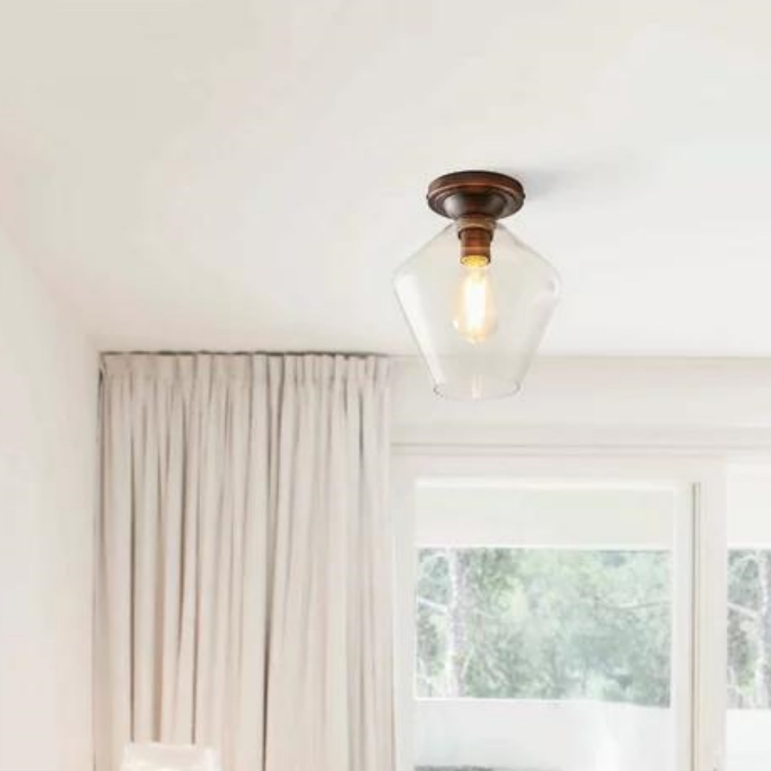 Better Homes & Gardens 9" Farmhouse Bronze Flush Mount Ceiling Light, Metal Base Clear Glass Shade