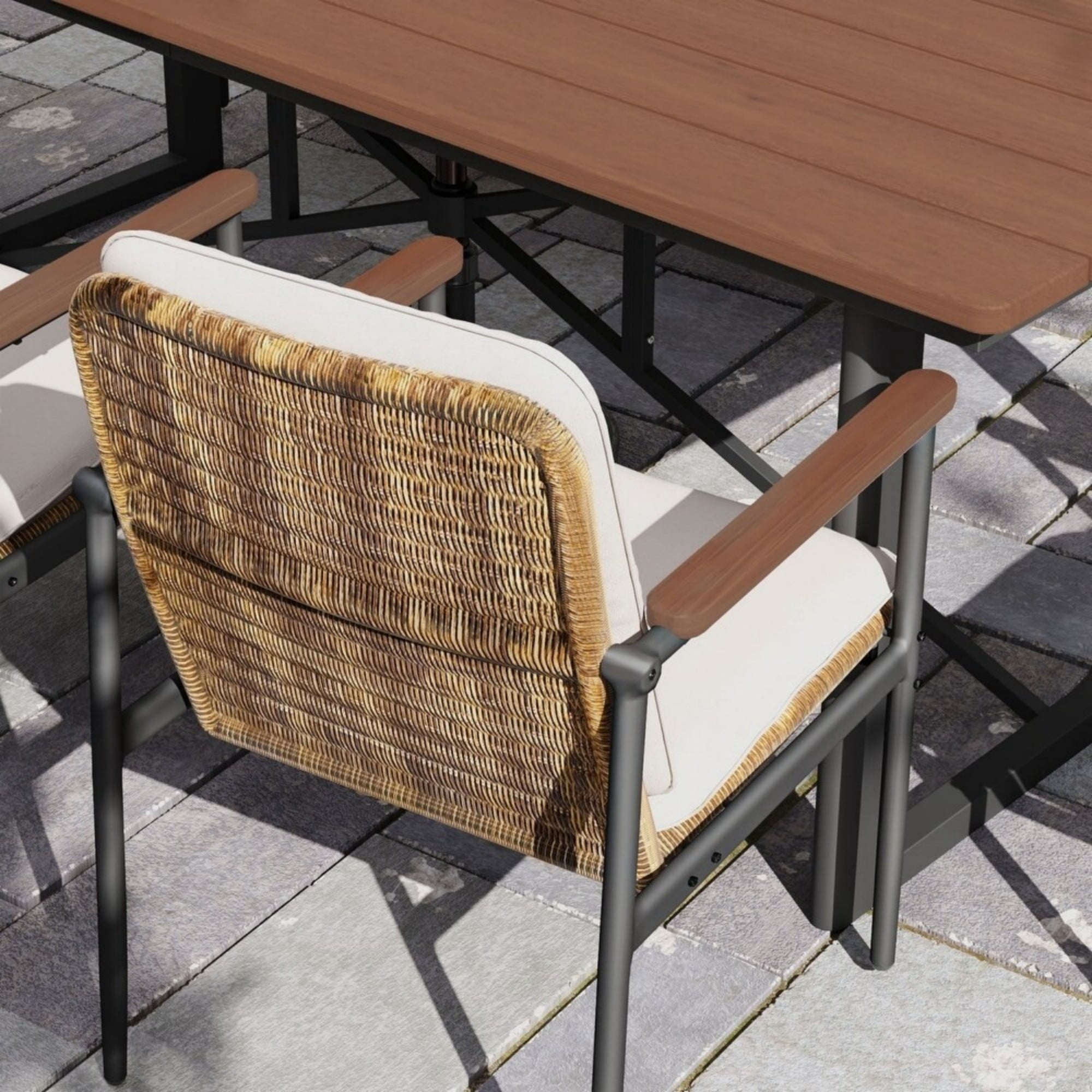 Patio Dining Chairs Set of 4, Aluminum Wicker Outdoor Chairs with Cushions, All Weather Rattan Patio Furniture for Garden Backyard Porch, Light Gray