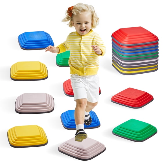 VEVOR Balance Stepping Stones for Kids, 10 PCS, Up to 220 lbs, Non-Slip Toddlers Sensory Stepping Stones, Obstacle Course Coordination Game Toys Indoor or Outdoor Play for Children Aged 3 4 5 6 7 8 