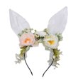 thumbnail image 3 of Diadema con orejas de conejo y flores artificiales para fiestas. Blanco, 3 of 9