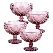 STP GOODS Vintage Embossed Glass Dessert Bowl Set of 4 pcs 8.45 fl oz (250 ml) Glass Candy Bowl Serving Bowl with Stem Ice Cream Bowl for Pudding Fruit Snack Trifle Appetizes, Burgundy