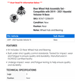thumbnail image 2 of Rear Wheel Hub Assembly Set - Compatible with 2019 - 2021 Hyundai Veloster N Base 2020, 2 of 2