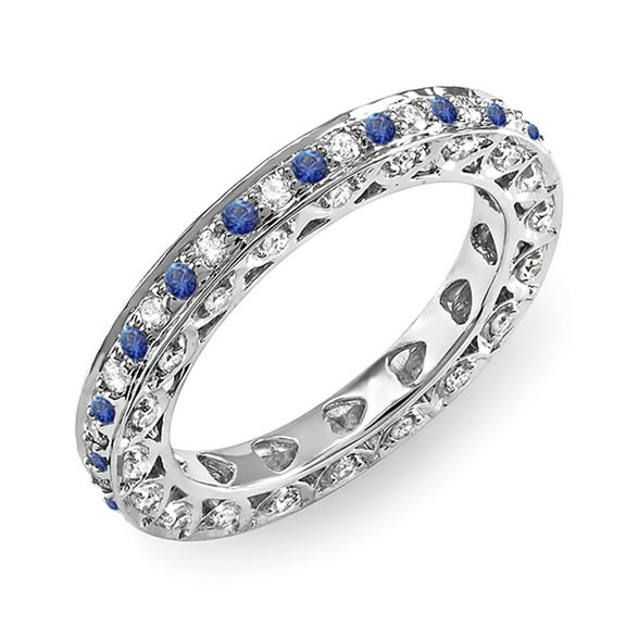 Dazzlingrock Collection 18k Round White Diamond, Blue Sapphire Ladies Eternity Band White Gold