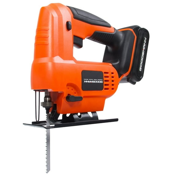 GOODSMANN 18V Cordless Lithium-Ion Jig Saw Machine Corded-Electric Cutter Wood Metal with Powerful 1500 mAh Battery, Variable Speed Control Jigsaw with Adujustable Cutting Angel 9923-1015-01