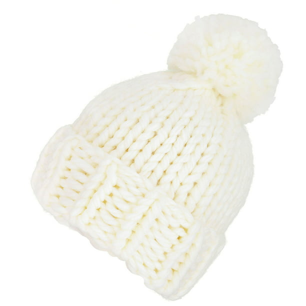 Womens Soft Warm Thick Hat Winter Cap Girls Cable Knit Beanie, White