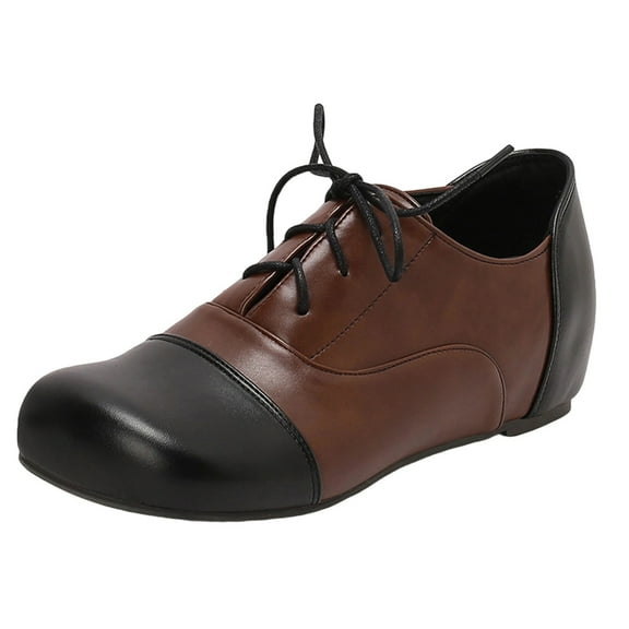 Wensltd Lace-Up Flat Shoes for Women Fashionable and Casual Round Toe Comfortable Soft Leather Shoes