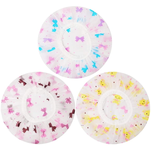 Gorros de Ducha 3 Piezas Gorros de Baño Impermeables Gorros de Ducha Reutilizables de Plástico Gorro de Baño con Banda Elástica para Mujeres Salón de Spa