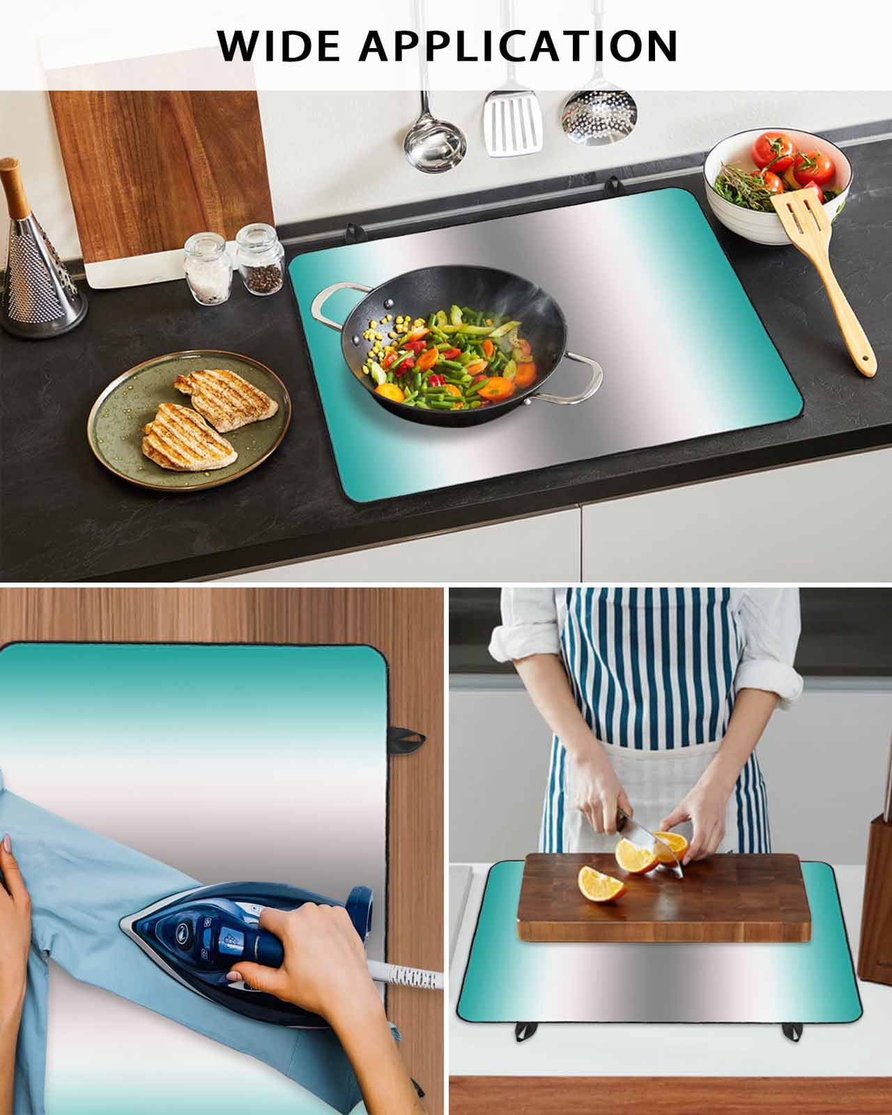 nqOlkjepod Large Induction Cooktop Protector Mat 24"x21", Teal Green Grey Stove Top Covers for Electric Stove, Gray Farmhouse Modern Rustic Decorative Stove Burner Cover Mats, Glass Top Stove Cover