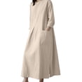 thumbnail image 6 of Women Cotton Linen Maxi Dress 3/4 Sleeve Crewneck Slit Shift Dresses Plus Size Casual Fall Trendy Oversized Tshirt Dress, 6 of 7