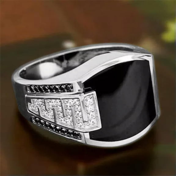 HOOUN Men's Metal Plating Gold Hip Hop Ring Punk Classic Diamond Jewelry Size 6-14-Silver-12