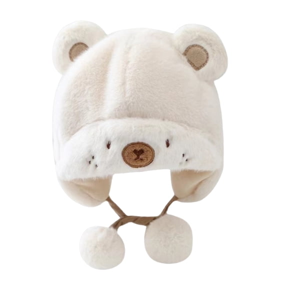 Joernso Winter Warm Baby Hats Toddler Earflap Bear Hat with Soft Ball Unisex Infant Snow Cap Fleece Warm Hemming Caps for Newborn