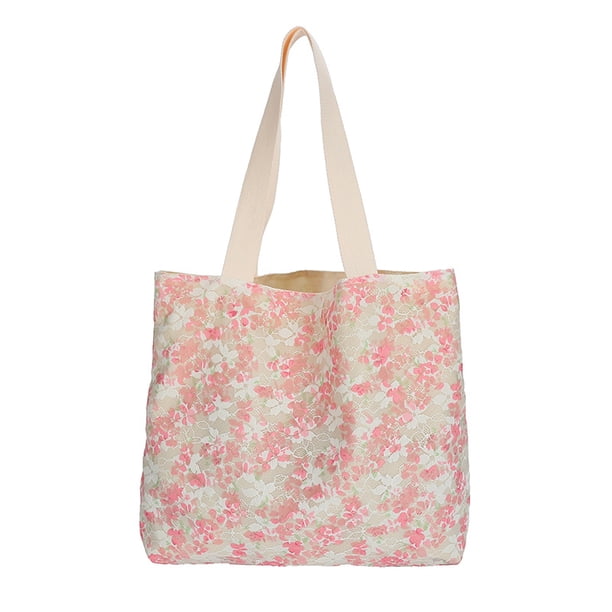 Nuevo bolso de mano con gráfico Floral para mujer, bolso de lona de compras de hombro a la moda de encaje de gran capacidad, bolso de mano sencillo informal para mujer 2022,1pc-rosa TUNC Sencillez